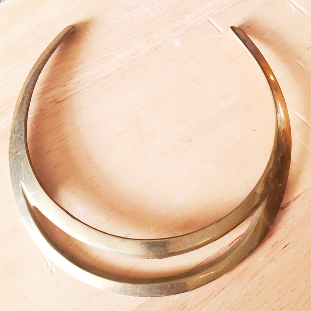 Vintage Solid Brass Double Layer Choker Necklace. - image 1